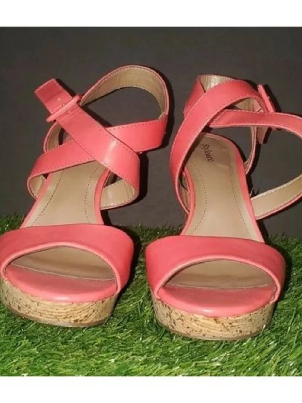 Style & Co, Allexus Open Toe Synthetic Wedge Heel, Coral, Women's Size 7 M